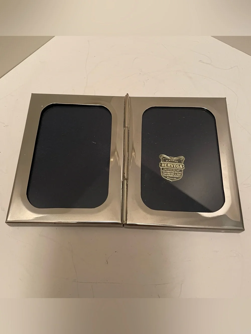 Vintage Hervega Silver plate Hinged Double Frame Holds‎ 2.5 X3.5 Photos